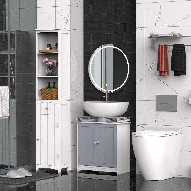 kleankin 24 Bathroom Under Sink Cabinet with Storage, Pedestal Sink  Cabinet, Adjustable Shelf and Open Bottom Shelf, Grey