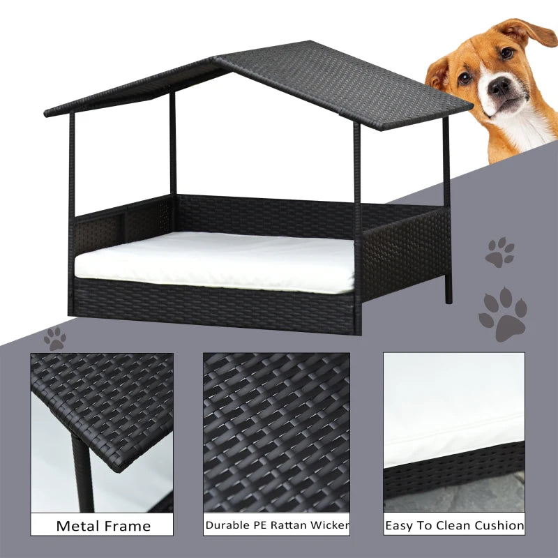 PawHut Wicker Pet House Dog Bed for Indoor/Outdoor Rattan Furniture with Cushion