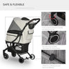 PawHut Pet Stroller One-Click Folding Travel Carriage Suitcase with Brake Basket Canopy, Beige