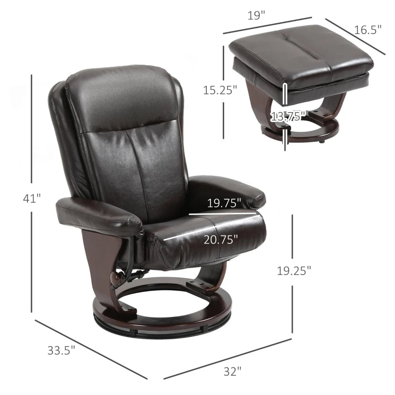 HOMCOM Swivel Recliner and Storage Ottoman Footrest with Large Round Steel Base & Tilt