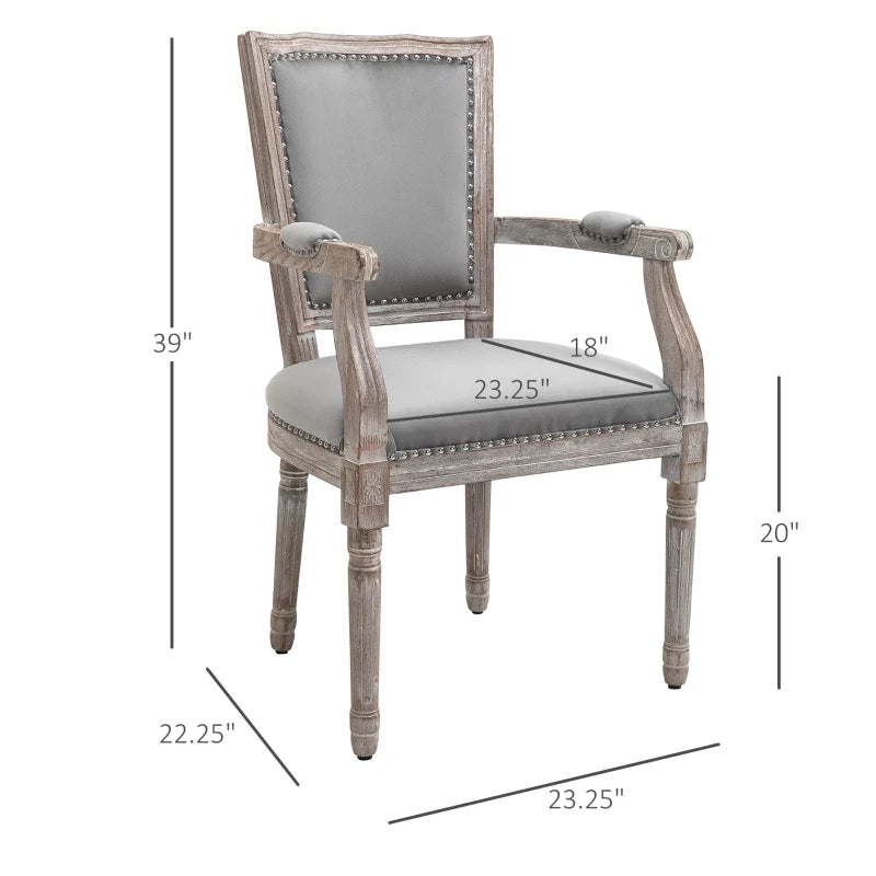 HOMCOM Vintage Dining Chair with High Back, Thick Sponge Padded Seat and Section Armrest with Wood Frame, Grey