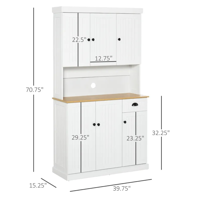 HOMCOM 70.75" Kitchen Pantry Cabinet with Hutch Storage Cabinet Microwave Oven Stand with Drawer, White/Oak
