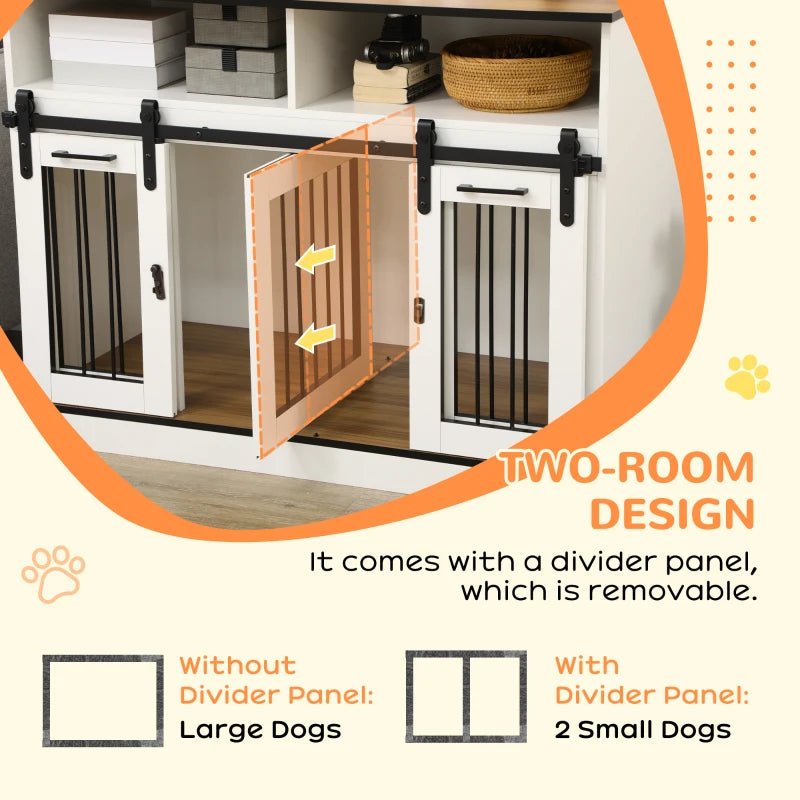 PawHut Dog Crate Furniture for Large Small Dogs, Double Dog Kennel, Oak