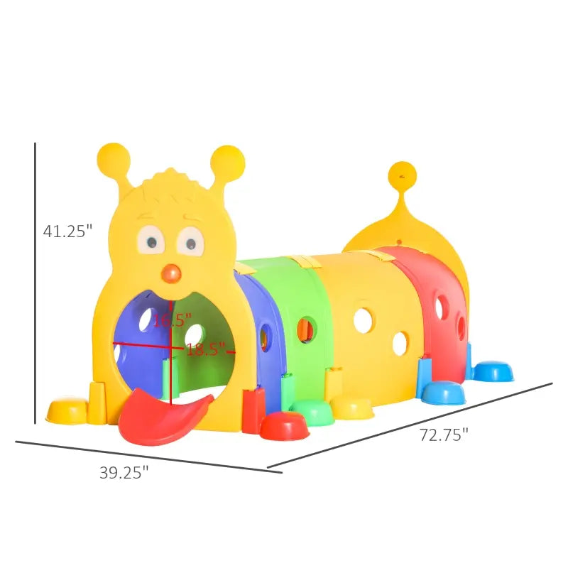 Qaba Kids Caterpillar Tunnel Outdoor Indoor Climb-N-Crawl Play Equipment for 3-6 Years Old, 4 Sections, for Daycare, Preschool, Playground, Multicolor