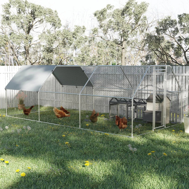 PawHut 18.5' Metal Chicken Coop Run with Roof, Walk-In Chicken Coop Fence, Chicken House Chicken Cage Outdoor Chicken Pen Hen House