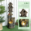 Outsunny Outdoor Fountain with Birdhouse, Cascading Garden Waterfall Bird Bath with 3-Tier Rustic Tree Trunk / Log Design, LED Lights for Porch, Deck, Yard Decor, Brown