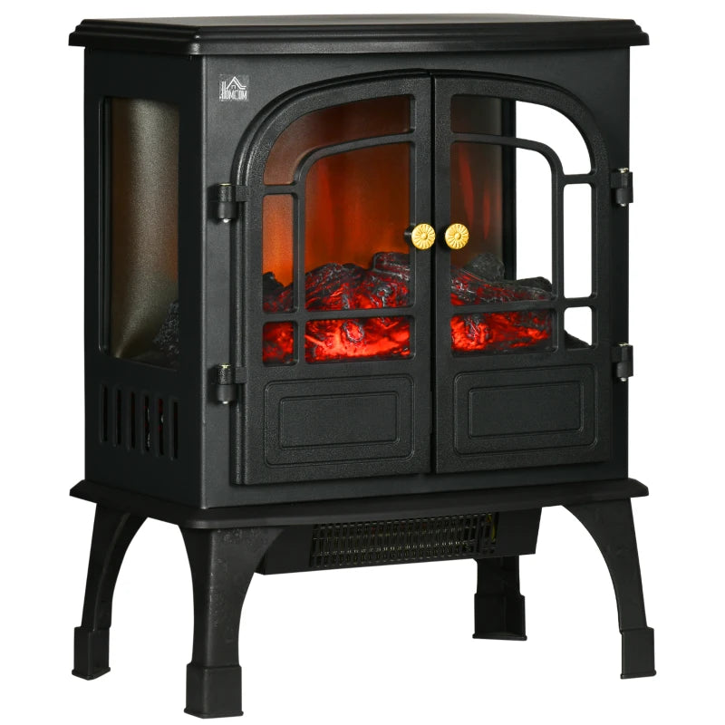 HOMCOM Electric Fireplace Heater, Freestanding Fireplace Stove with Realistic LED Flames, Overheating Protection, 750W/1500W, Black
