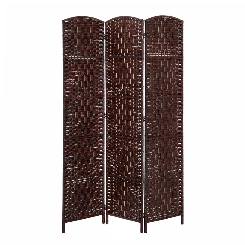 HOMCOM 6' Tall Wicker Weave 3 Panel Room Divider Wall Divider, Natural Wood