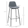 HOMCOM 29.5" Bar Stools Set of 2, Upholstered Extra Tall Barstools, Armless Bar Chairs with Back, Steel Legs, Grey