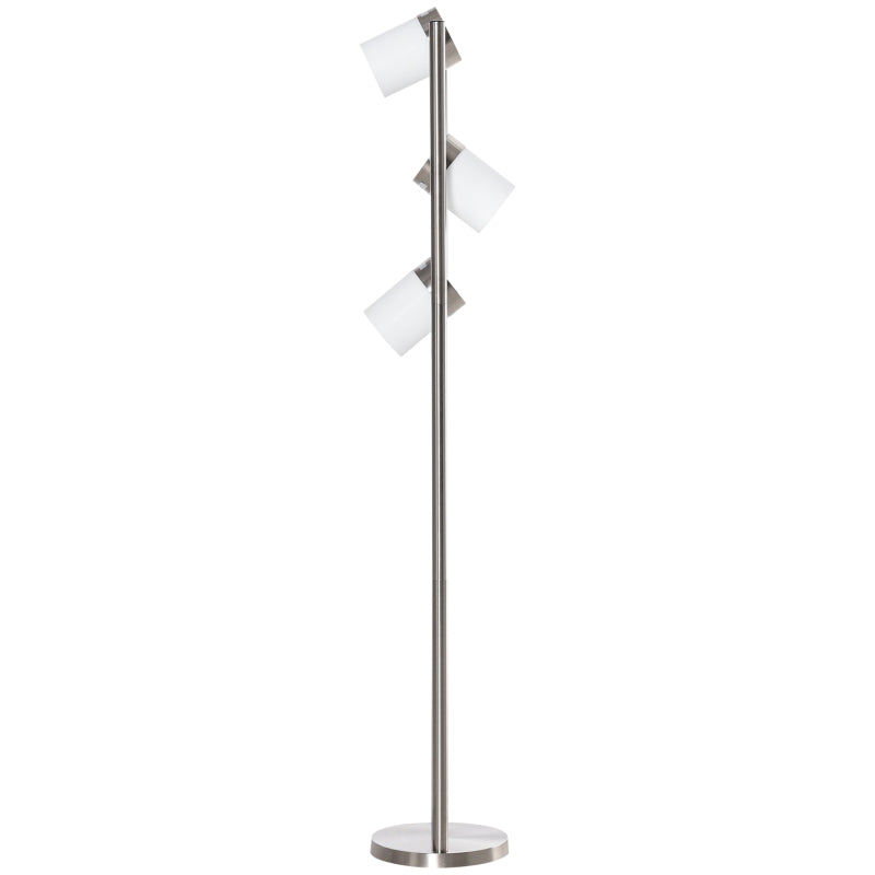 HOMCOM Modern Metal Standing Floor Lamp Bedroom Light w/ 3 Adjustable Lights, Silver