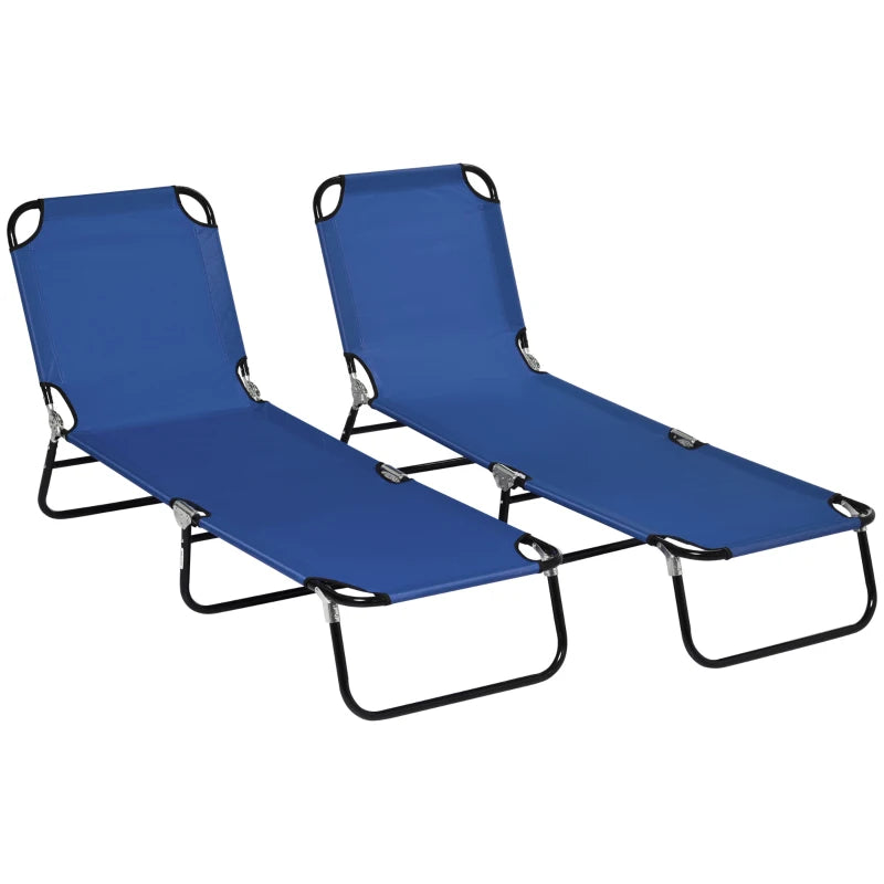 Outsunny Folding Chaise Lounge Pool Chairs, Outdoor Sun Tanning Chairs with Pillow, Reclining Back, Steel Frame & Breathable Mesh for Beach, Yard, Patio, Blue-1