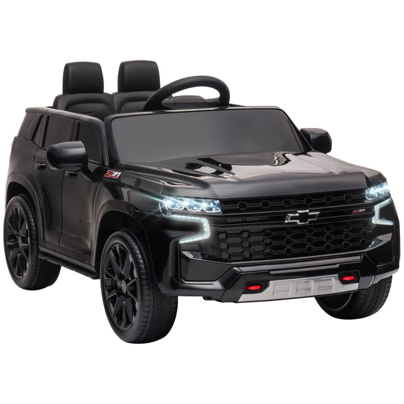 ShopEZ USA Licensed Chevrolet TAHOE Electric Car for Kids with Remote Control, 12V Battery Powered Ride On Car with 2 Speeds, Spring Suspension, LED Lights, MP3, Horn, Music, for 3-6 Years Old, White