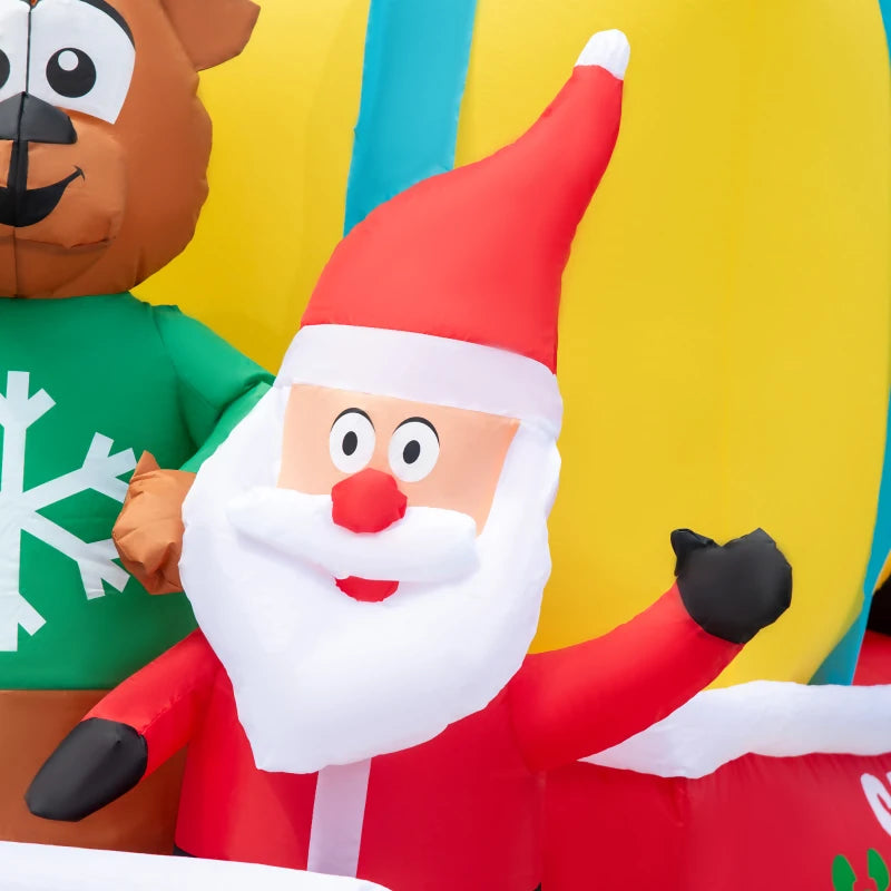 Outsunny 9ft Inflatable Santa Claus Driving a Gift Car with Elk, Elf and Two Penguins, Christmas Blow-Up Outdoor LED Yard Display
