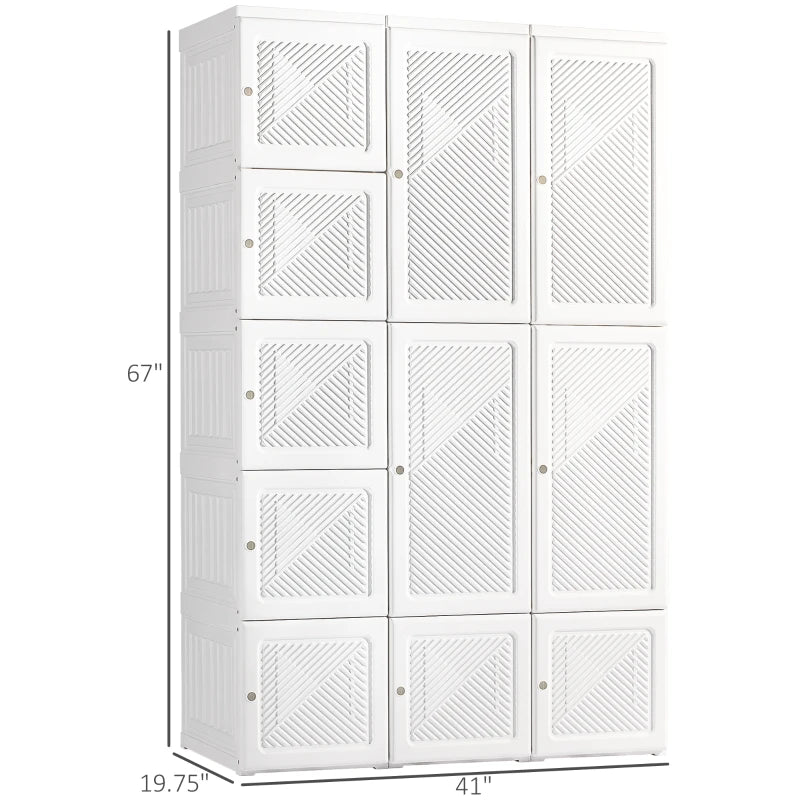 HOMCOM Portable Wardrobe Closet, Bedroom Armoire, Foldable Clothes Organizer with Cube Storage, Hanging Rods, and Magnet Doors, White