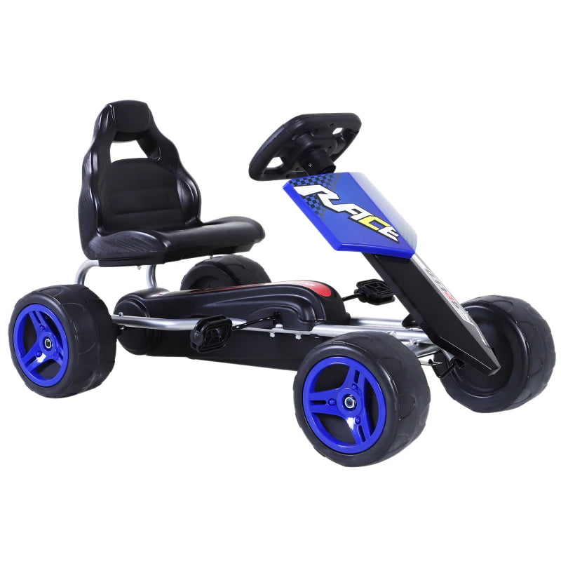 ShopEZ USA Kids Go Kart, 4 Wheeled Ride On Pedal Car, Racer for 3 years, for Boys and Girls, Outdoor - Blue