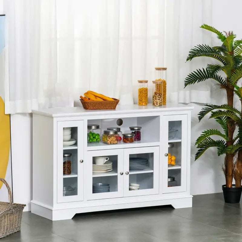 HOMCOM Sideboard Buffet Cabinet with Storage, Kitchen Cabinet Coffee Bar Cabinet with Glass Doors for Living Room, Kitchen, White