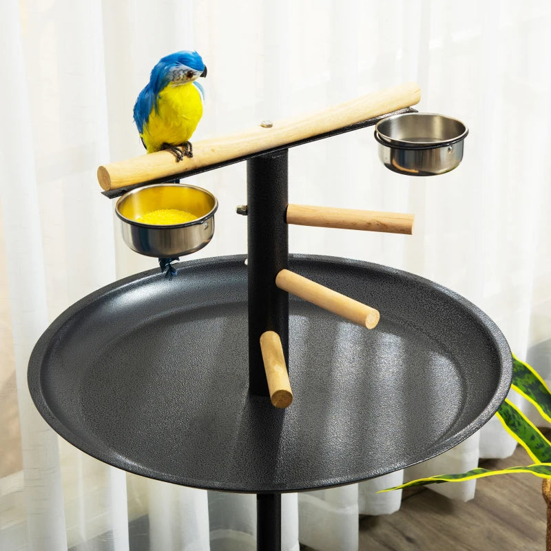 PawHut Rolling Bird PlayStand w/ Wood Perch Ladder Feeding Cups for Macaw Parrot Conure