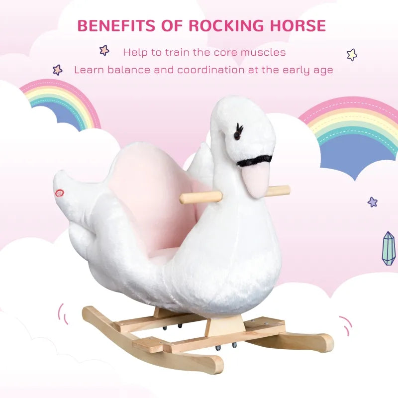 Qaba Baby Rocking Horse Toy for Kids with Magical Singing, Plush Ride on Horse with Heavy-Duty Support System, Interactive Unicorn Toy Pretend Play Toy for Toddlers
