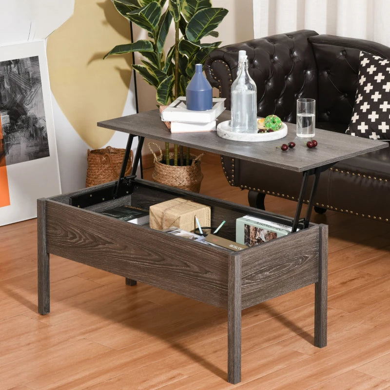 HOMCOM Wood Living Room End Table Furniture With Lift Top Storage Space, Coffee Brown