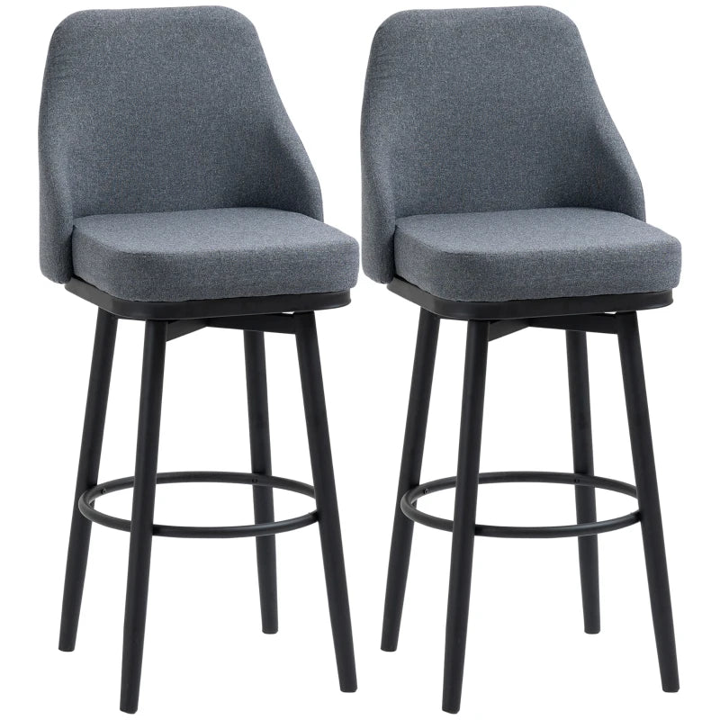 HOMCOM Bar Height Bar Stools Set of 2, Modern 360° Swivel Barstools 29.5 Inch Seat Height, Dining Room Chairs with Steel Legs and Footrest, Light Grey