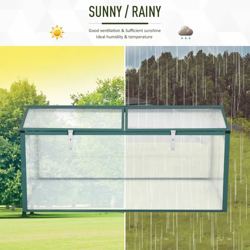 Outsunny 51" Aluminum Vented Cold Frame Mini Greenhouse Kit - Silver/Green/Transparent