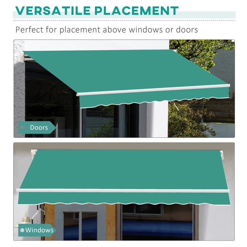 Outsunny 13' x 8' Retractable Awning, Patio Awnings, Sunshade Shelter with Manual Crank Handle, 280g/m² UV & Water-Resistant Fabric and Aluminum Frame for Deck, Balcony, Yard, Green