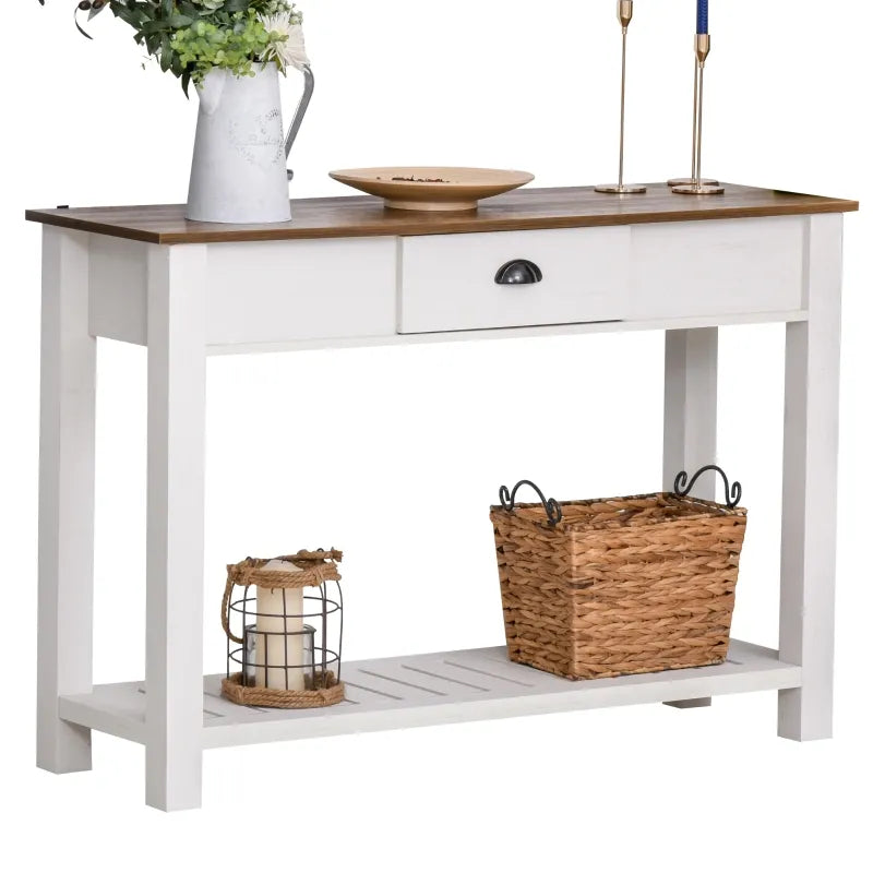 HOMCOM Console Side Entryway Table with Storage Drawer, Bottom Shelf, & a Strong Sturdy Construction - White