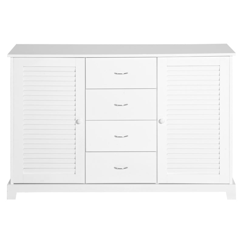 HOMCOM Slat Double Door Coffee Bar Cabinet, Sideboard Buffet Cabinet, Kitchen Cabinet with Bottom Shelf for Living Room, White