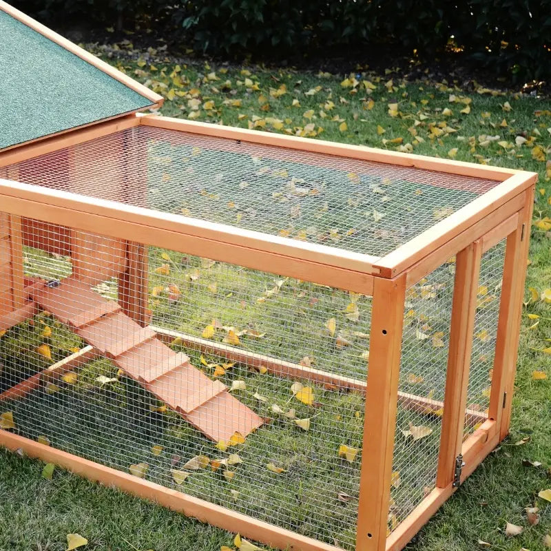 PawHut 122" Large Wooden Rabbit Hutch Bunny Hutch 2-Story Pet House Cage with Ramps, Lockable Doors, Run Area and Asphalt Roof for Outdoor Use, Natural