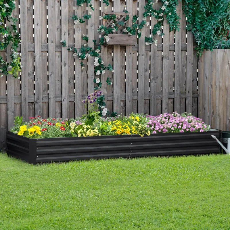 Outsunny 7.9' x 3' x 1' Galvanized Raised Garden Bed, Metal Elevated Planter Box, Easy DIY and Cleaning for Growing Flowers, Herbs, Succulents, Gray
