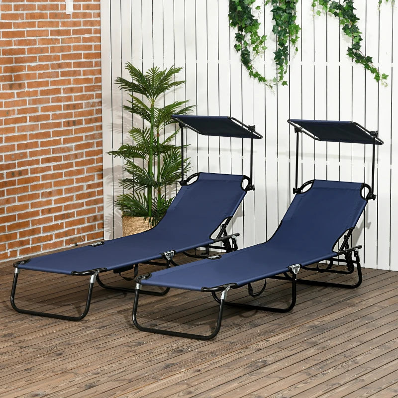 Outsunny Folding Chaise Lounge Pool Chairs, Outdoor Sun Tanning Chairs, Reclining Back, Steel Frame & Breathable Mesh for Beach, Yard, Patio, Dark Blue