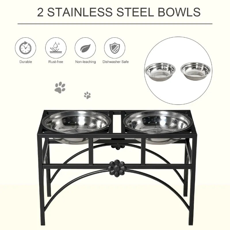 PawHut Elevated Dog Bowl Pet Feeder with Stainless Steel Bowls, Adjustable Platform