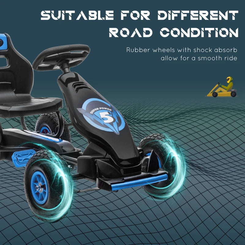 ShopEZ USA Kids Pedal Go Kart, Outdoor Ride on Toys with Ergonomic Adjustable Seat, Anti-slip Rubber Wheels Suspension System, Safety Hand Brake, Gift for Boys Girls, Ages 5-12 Years, Blue