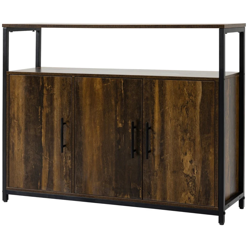 HOMCOM Industrial Sideboard Buffet Cabinet, Kitchen Cabinet with Sliding Barn Doors, Coffee Bar Cabinet with Stemware Racks, Drawer and Adjustable Shelves for Living Room, Home Bar, Rustic Brown