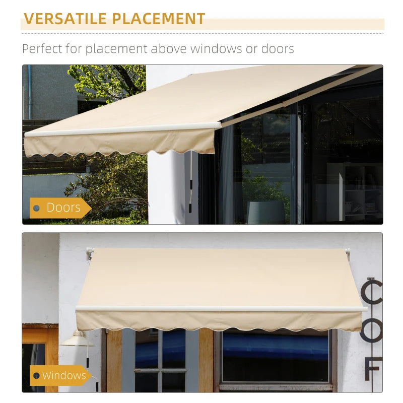 Outsunny 13' x 8' Retractable Awning, Patio Awnings, Sunshade Shelter with Manual Crank Handle, 280g/m² UV & Water-Resistant Fabric and Aluminum Frame for Deck, Balcony, Yard, Beige Stripes
