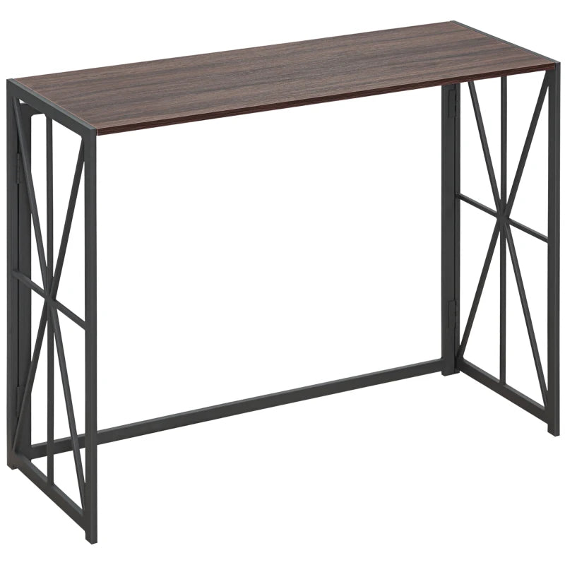 HOMCOM Folding Console Table, Industrial Sofa Table, Narrow Farmhouse Table with Metal Frame for Living Room, Entryway, Foyer, Brown