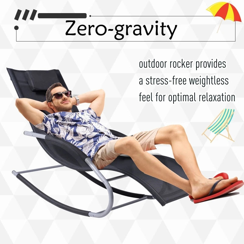 Outsunny Zero Gravity Rocking Chair Outdoor Chaise Lounge Chair Recliner Rocker with Detachable Pillow & Durable Weather-Fighting Fabric for Patio, Deck, Pool, Navy Blue