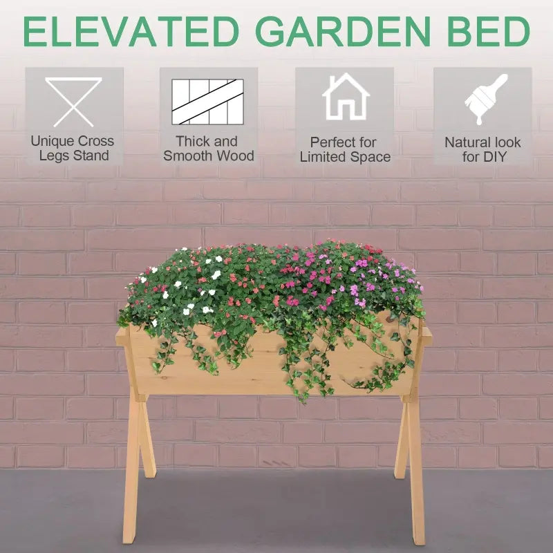 Outsunny 39'' x 28'' Raised Garden Bed with Legs, Elevated Wooden Planter Box with Bed Liner for Vegetables Flowers Herbs Backyard Patio Balcony