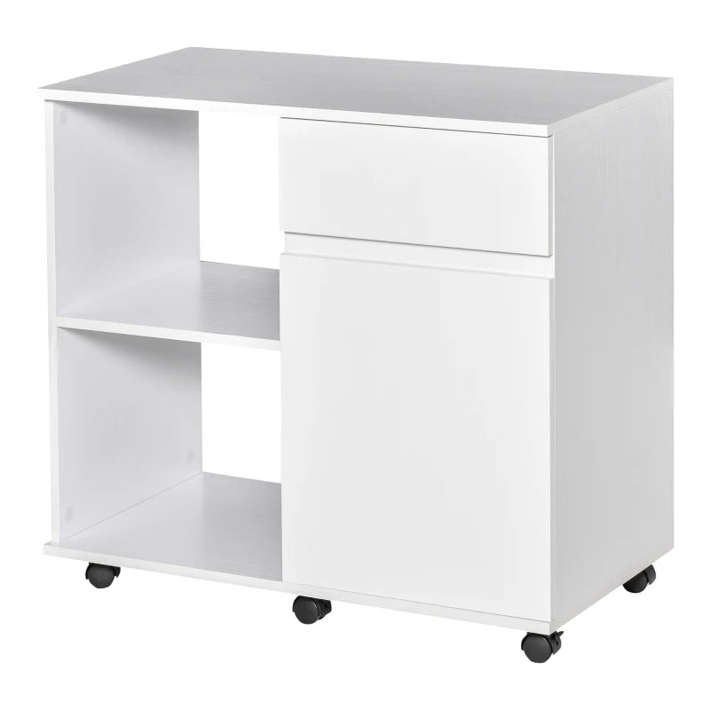 Vinsetto 28.75" Filing Cabinet, Office Storage Organizer with 3 Shelves, Wheels and Bottom Drawer for Legal and Letter Sized Files, White
