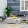Outsunny Outdoor Propane Fire Pit Table Faux Grey Ledge Stone 42-inch Square Fire Table, 50,000BTU Auto Ignition Gas Firepits with Protective Cover, Lava Rocks, CSA Certification for Outdoor, Grey