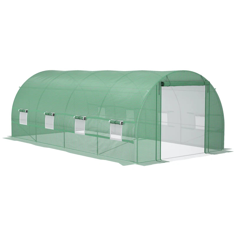 Outsunny Steel Frame Walk-In Tunnel Greenhouse Garden Warm House Large Hot House Kit with Windows & Door, 19' x 10' x 7', Green