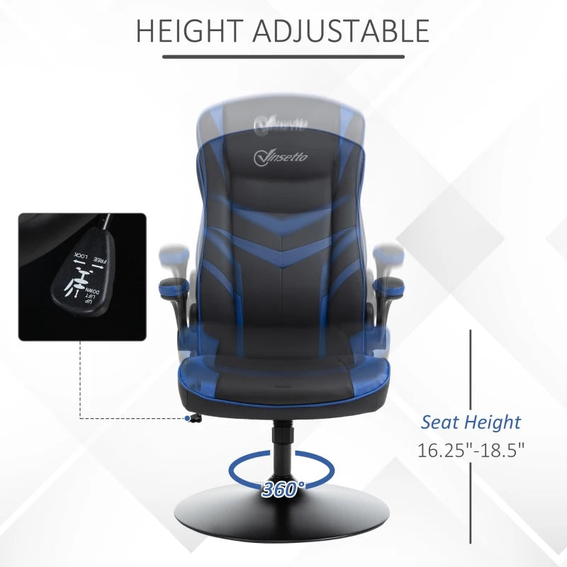 Vinsetto High Back Video Gaming Chair Height Adjustable Flip-up Armrest 360° Swivel with Pedestal Base - Black & Blue
