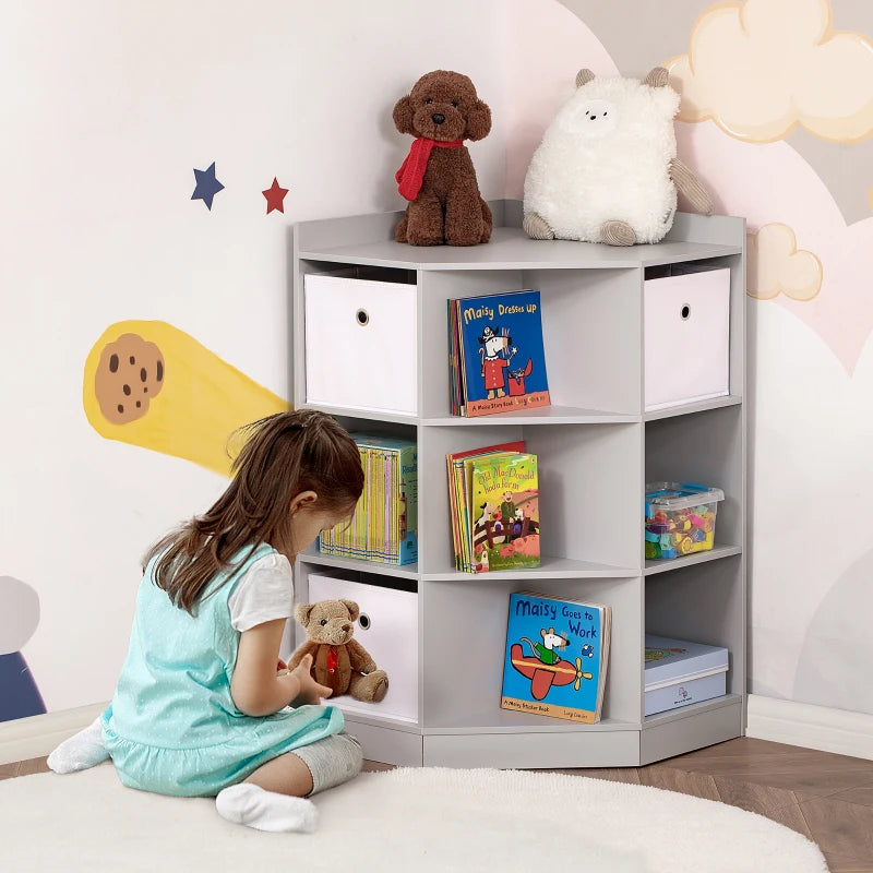 HOMCOM 9-Cube Kids Corner Storage Toy Cabinet Organizer Bookshelf w/ Fabric Drawer Bins-2