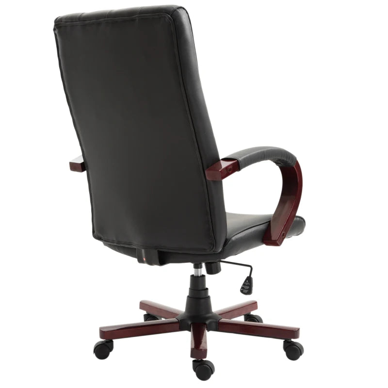 Vinsetto High Back Faux Leather Office Chair with Button Tufted Design, Executive Computer Desk Chair with Solid Wood Feet and Arms, Black