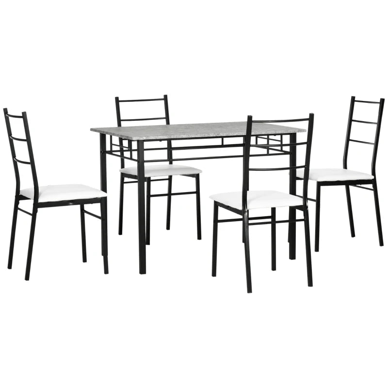 HOMCOM Kitchen Table and Chairs for 4, Modern Dining Table Set with Padded Sponge Cushion Chairs and Marble Textured Dining Table, Light Grey and Black