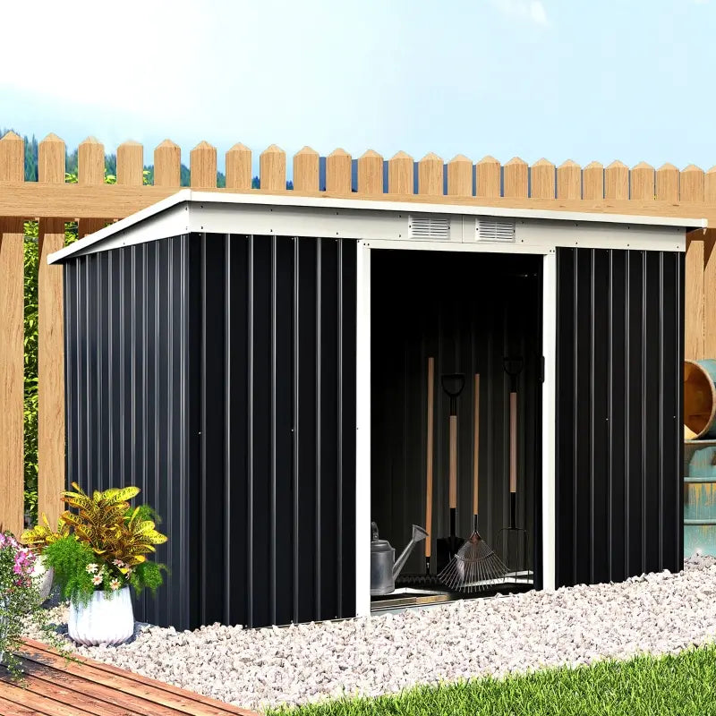 Outsunny 8' x 4' Metal Outdoor Storage Shed, Lean to Shed, Garden Tool Storage House with Lockable Door and 2 Air Vents for Backyard, Patio, Lawn