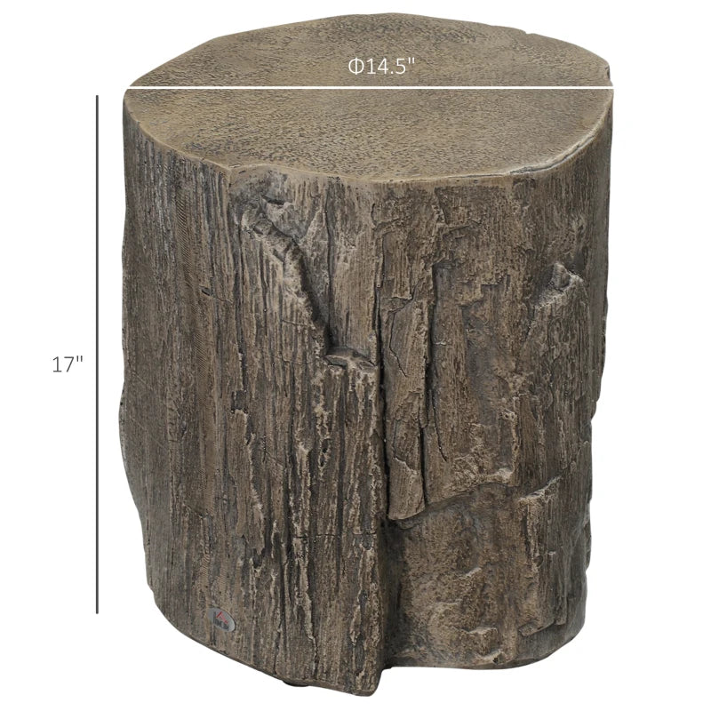 HOMCOM Decorative Side Table with Round Tabletop, Tree Stump Shape Concrete End Table with Wood Grain Finish, for Indoors and Outdoors, Grey