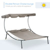 Outsunny Patio Double Chaise Lounge Chair, Outdoor Wheeled Hammock Daybed with Adjustable Canopy and Pillow for Sun Room, Garden, or Poolside, Brown