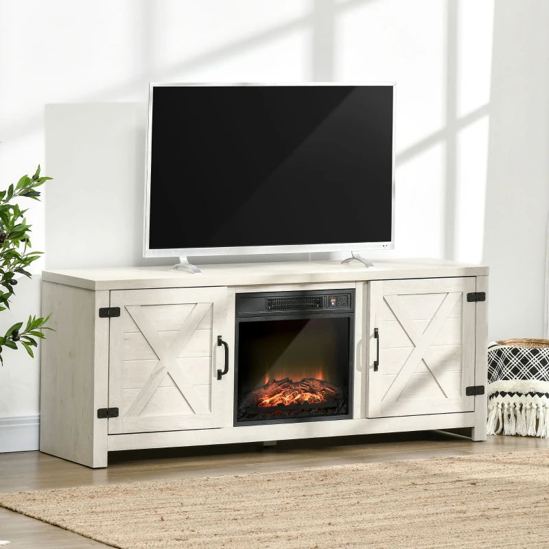 HOMCOM Electric Fireplace TV Stand for TV's up to 60" Flat Screen, Living Room Media Entertainment Console with Doors, Adjustable Storage Shelves, White