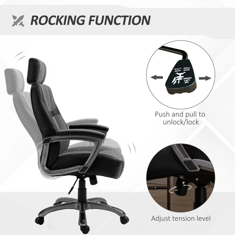 Vinsetto Rocking Office Chair 360 Degree Adjustable Height Headrest Linen Grey